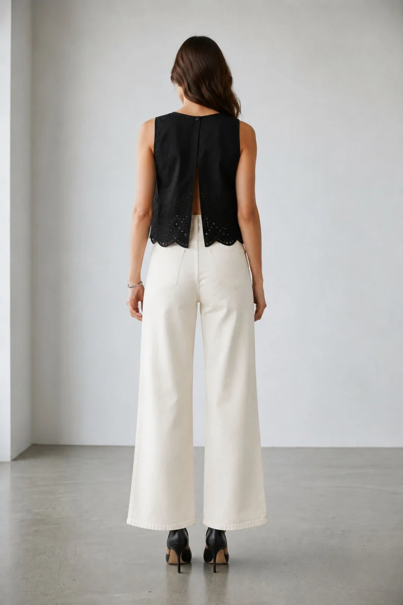 Azurae Top|100% Cotton Relaxed Fit Schiffli Top