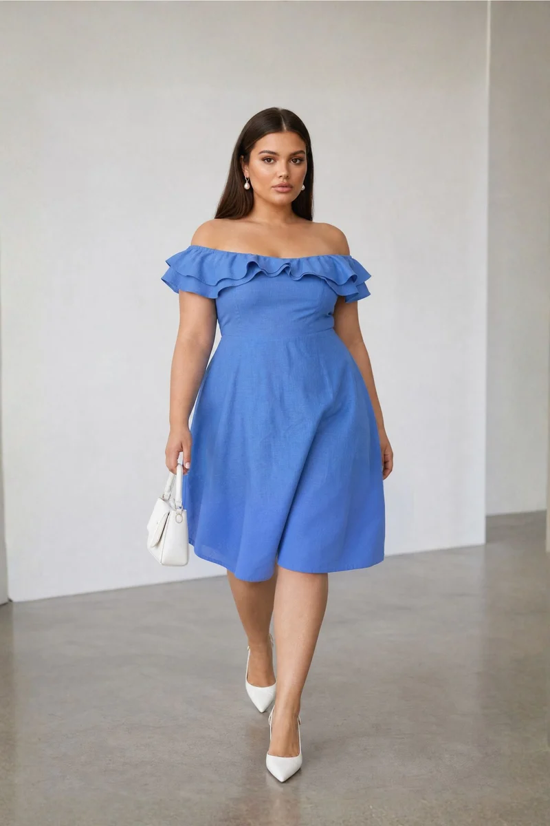 Celinette|100% Cotton Off Shoulder Ruffled Mini Dress