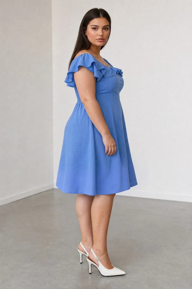Celinette|100% Cotton Off Shoulder Ruffled Mini Dress
