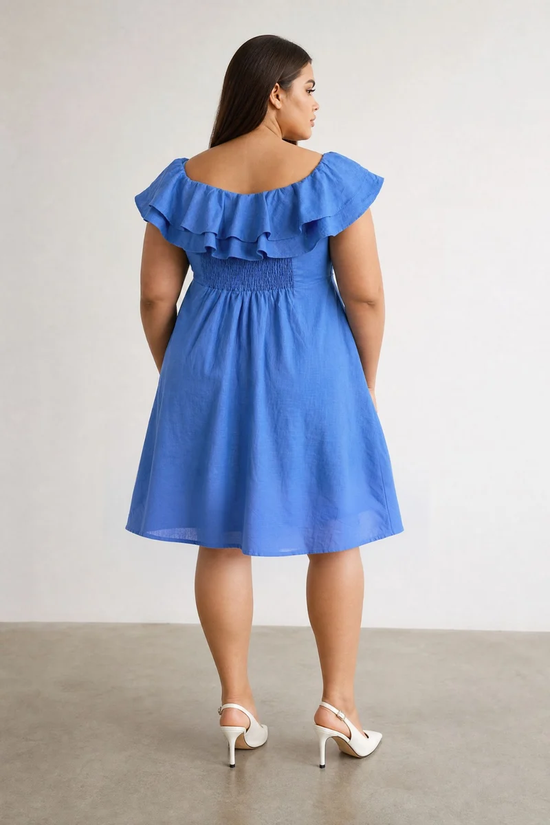 Celinette|100% Cotton Off Shoulder Ruffled Mini Dress