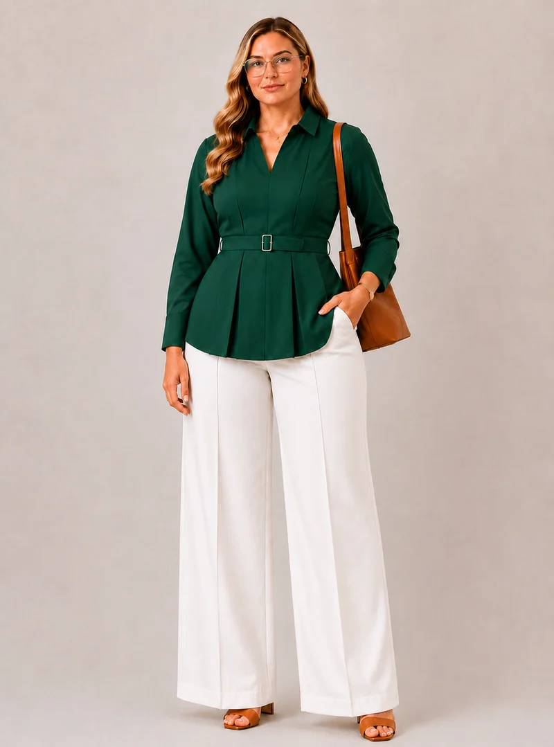 Elaraey|100% Cotton Cinched Waist Buckle Shirt