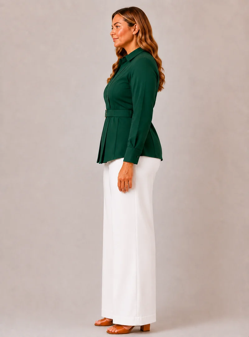 Elaraey|100% Cotton Cinched Waist Buckle Shirt