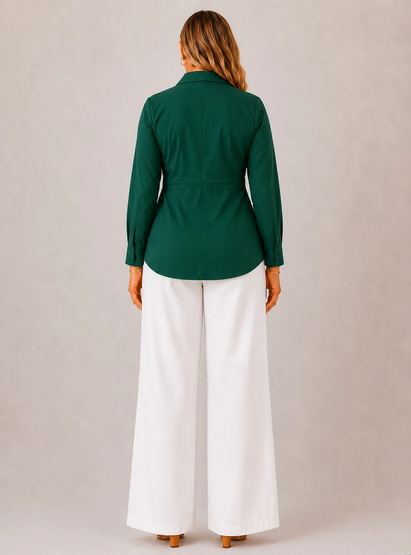 Elaraey|100% Cotton Cinched Waist Buckle Shirt