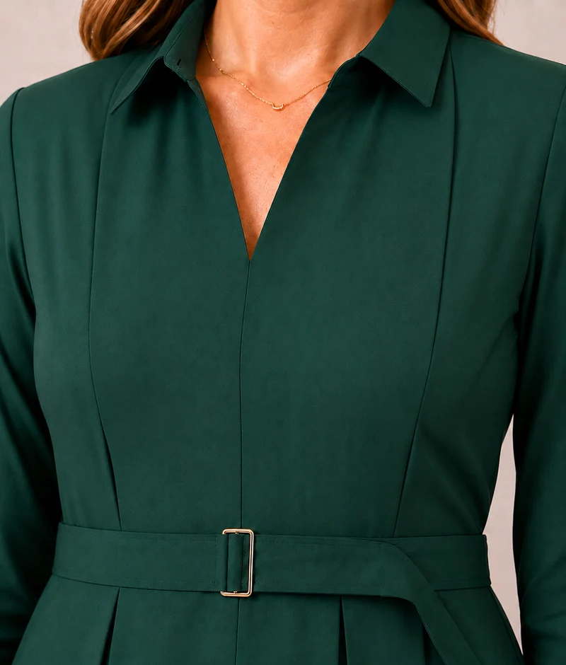 Elaraey|100% Cotton Cinched Waist Buckle Shirt