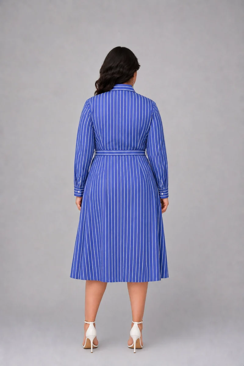Marigold|100% Cotton Belted Midi Shirt Dress