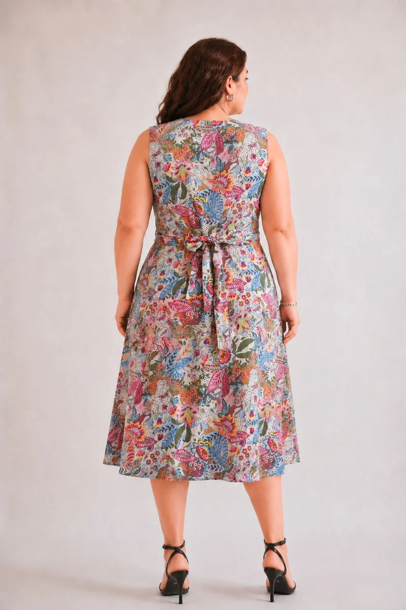 Aviora|100% Viscose Floral Twist-Front Midi Dress