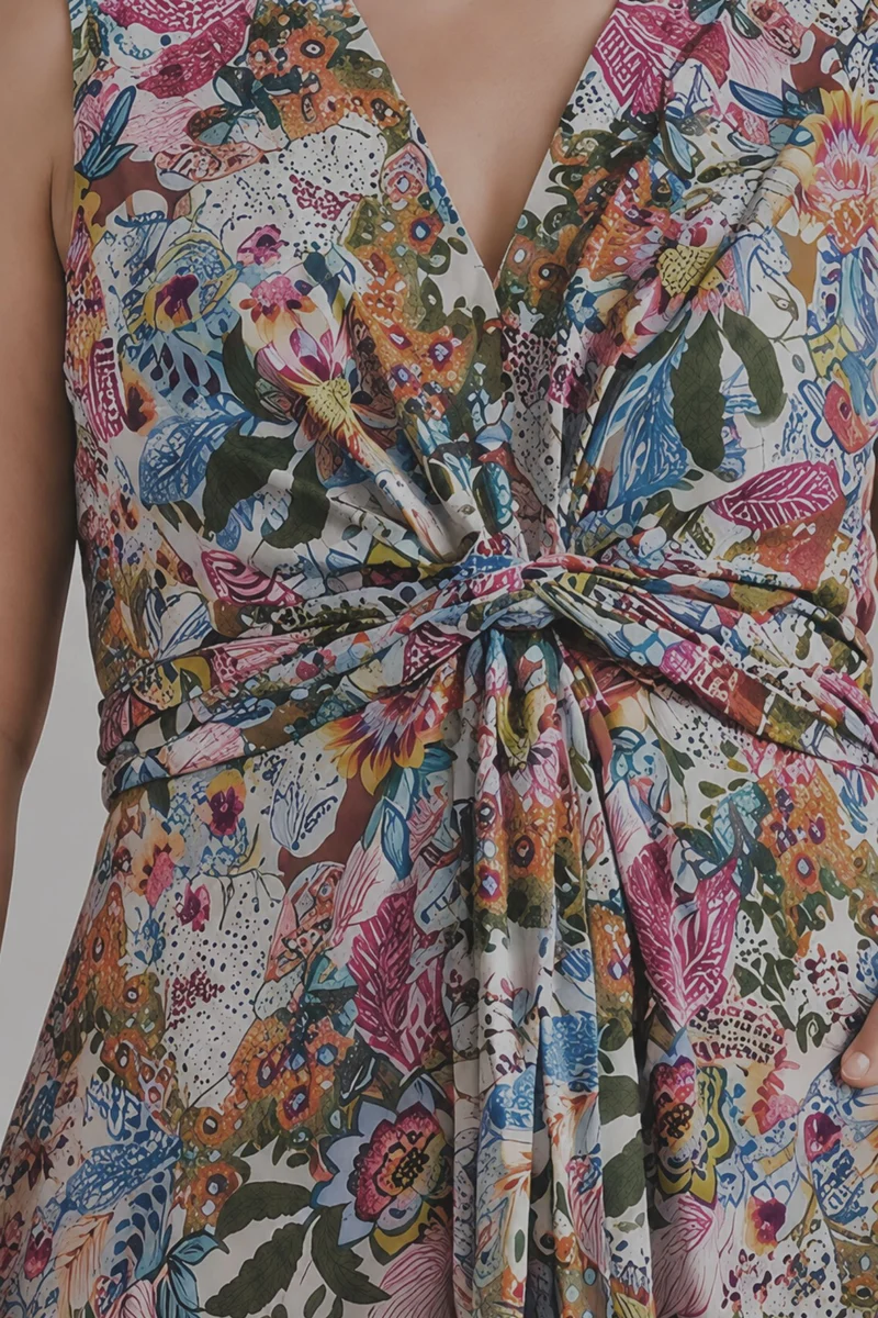 Aviora|100% Viscose Floral Twist-Front Midi Dress