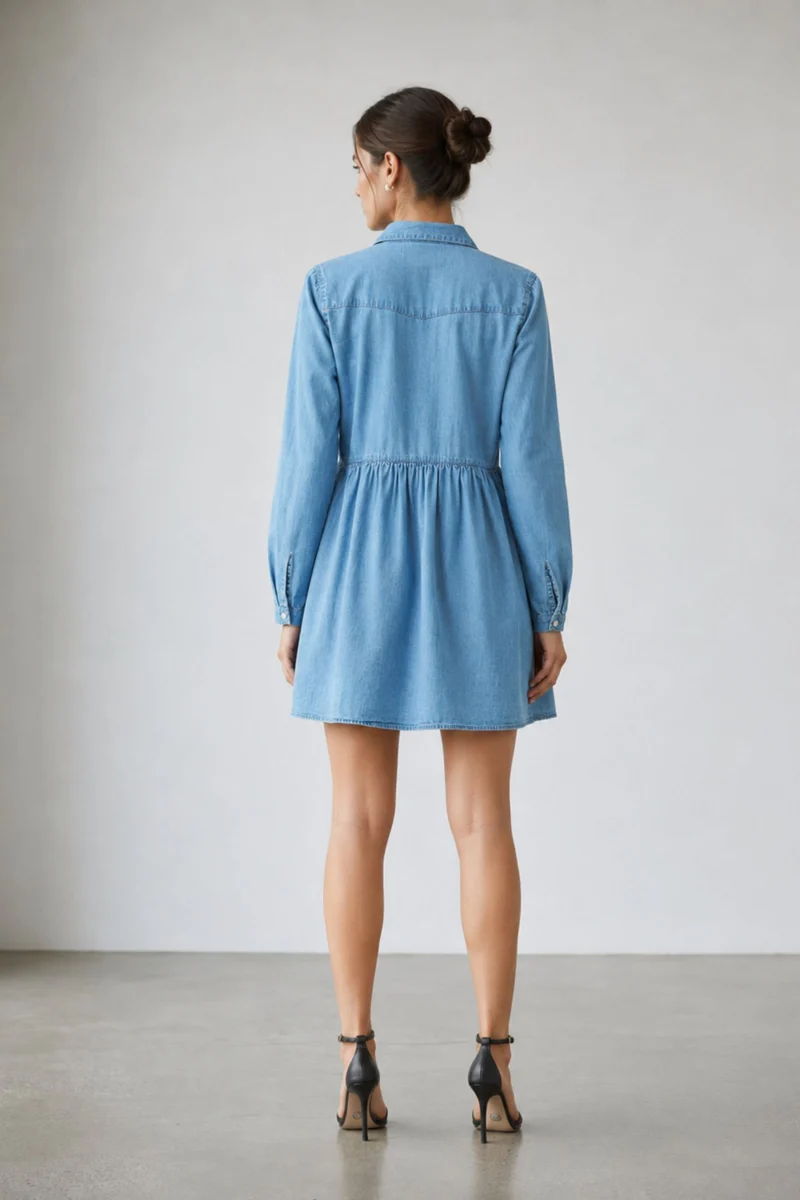Brakin|100% Cotton Relaxed Denim Shirt Mini Dress