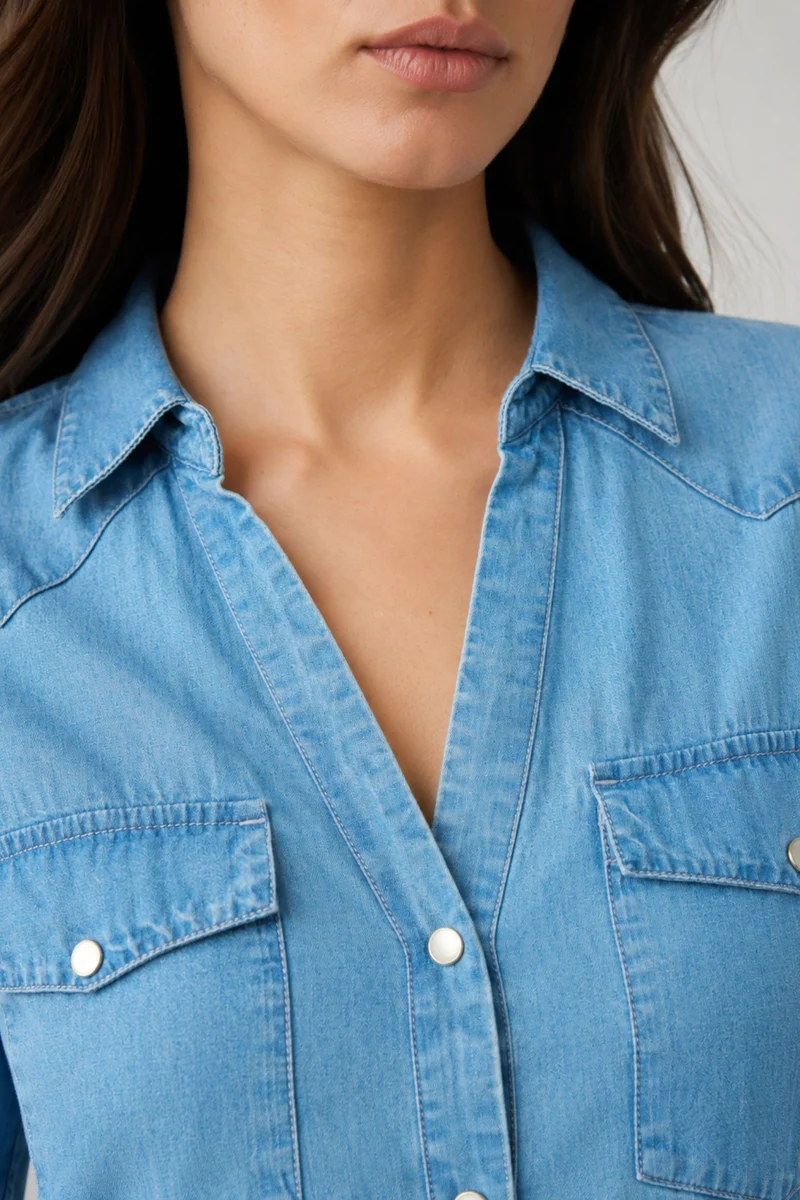 Brakin|100% Cotton Relaxed Denim Shirt Mini Dress
