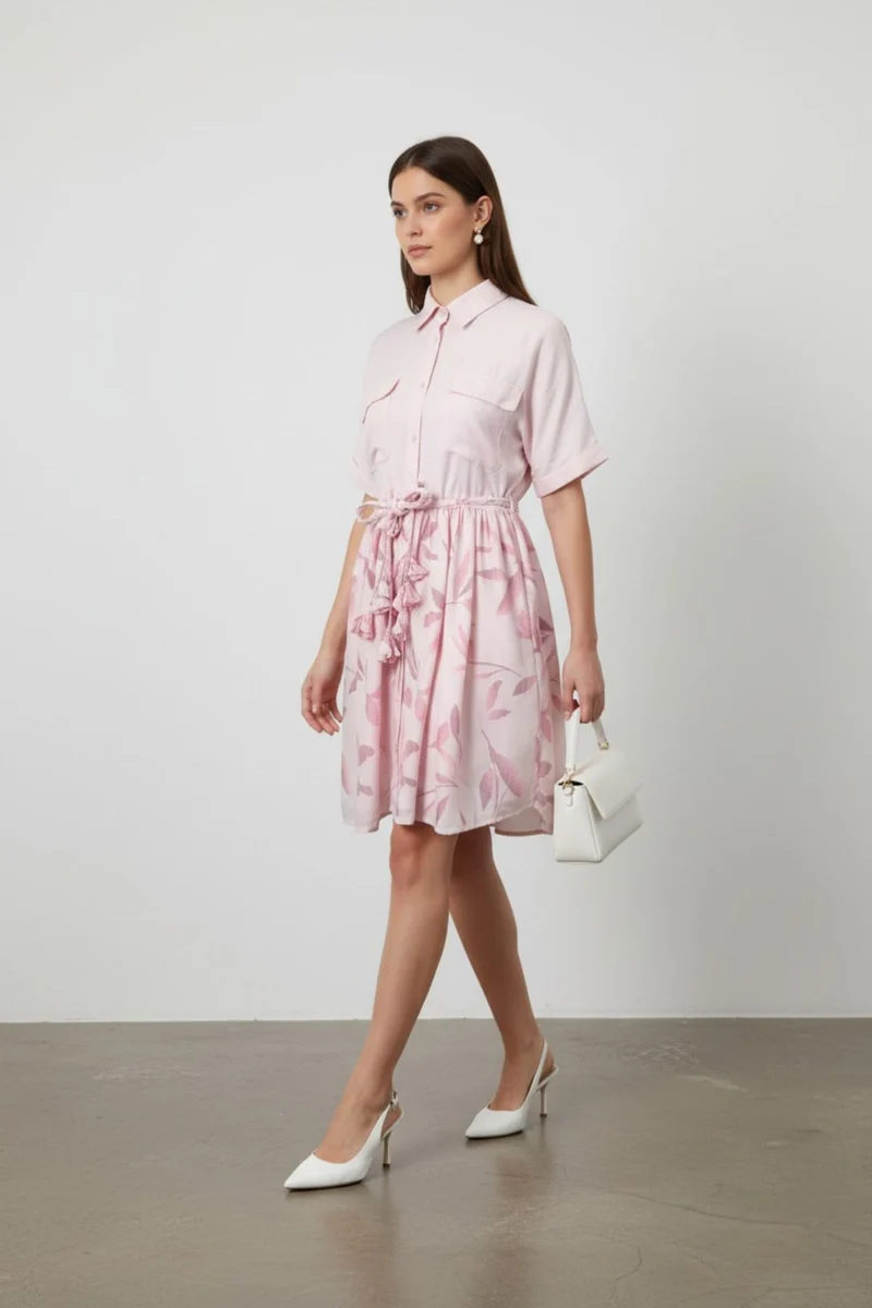 Seraphinae|100% Viscose Printed Dress With Braided Tie-Up