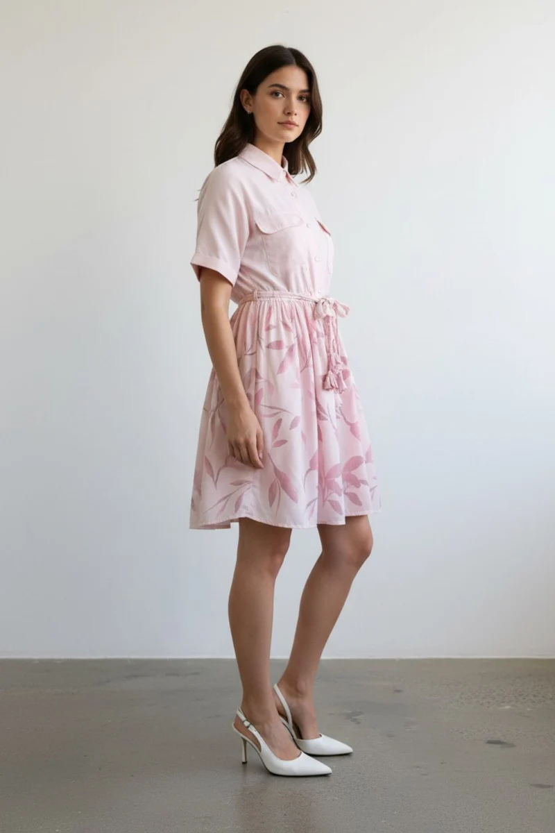 Seraphinae|100% Viscose Printed Dress With Braided Tie-Up