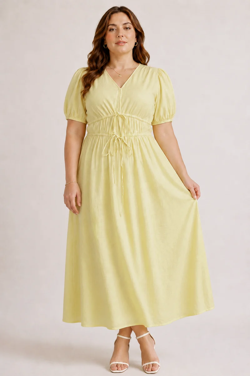 Solara|100% Viscose V Neck Maxi Dress