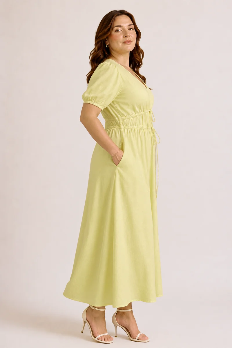 Solara|100% Viscose V Neck Maxi Dress