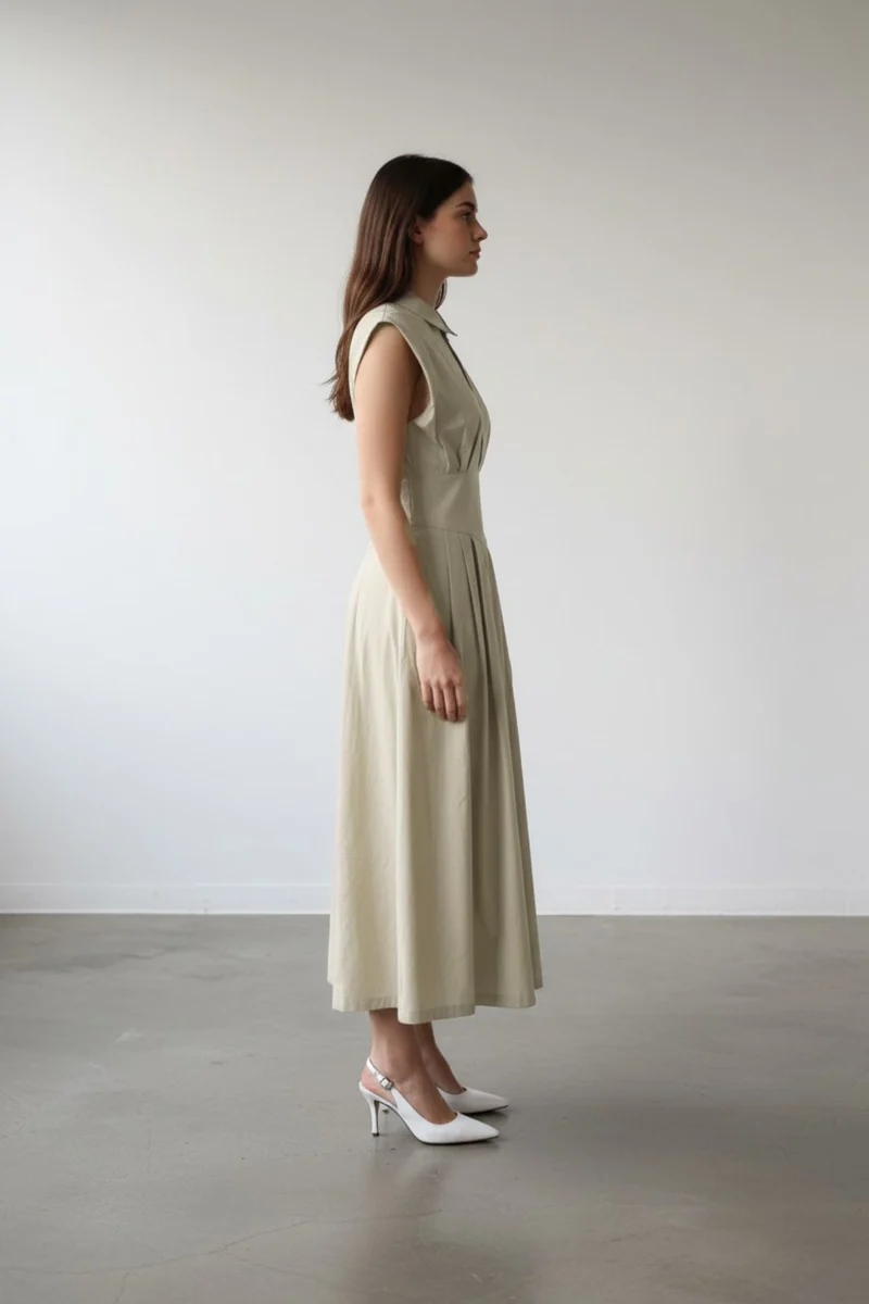 Makeba|100% Cotton Pleated Shirt Dress