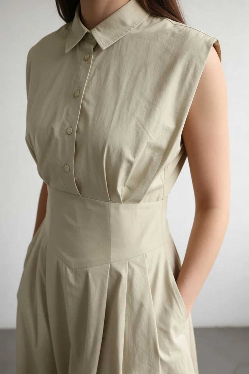 Makeba|100% Cotton Pleated Shirt Dress