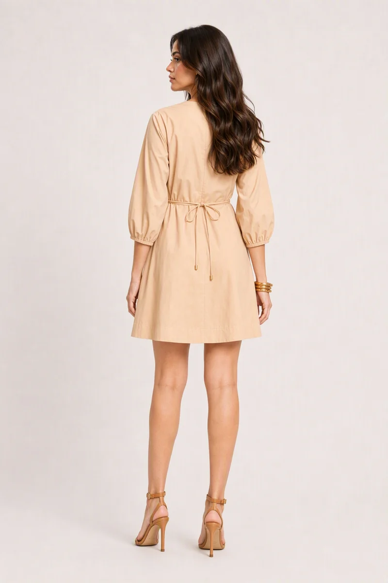 Haanae|100% Cotton Split Crew Neck Mini Dress