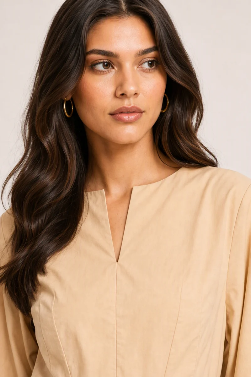 Haanae|100% Cotton Split Crew Neck Mini Dress