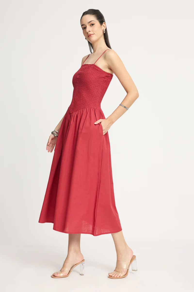 Karunae|100% Cotton Smocked Midi Dress