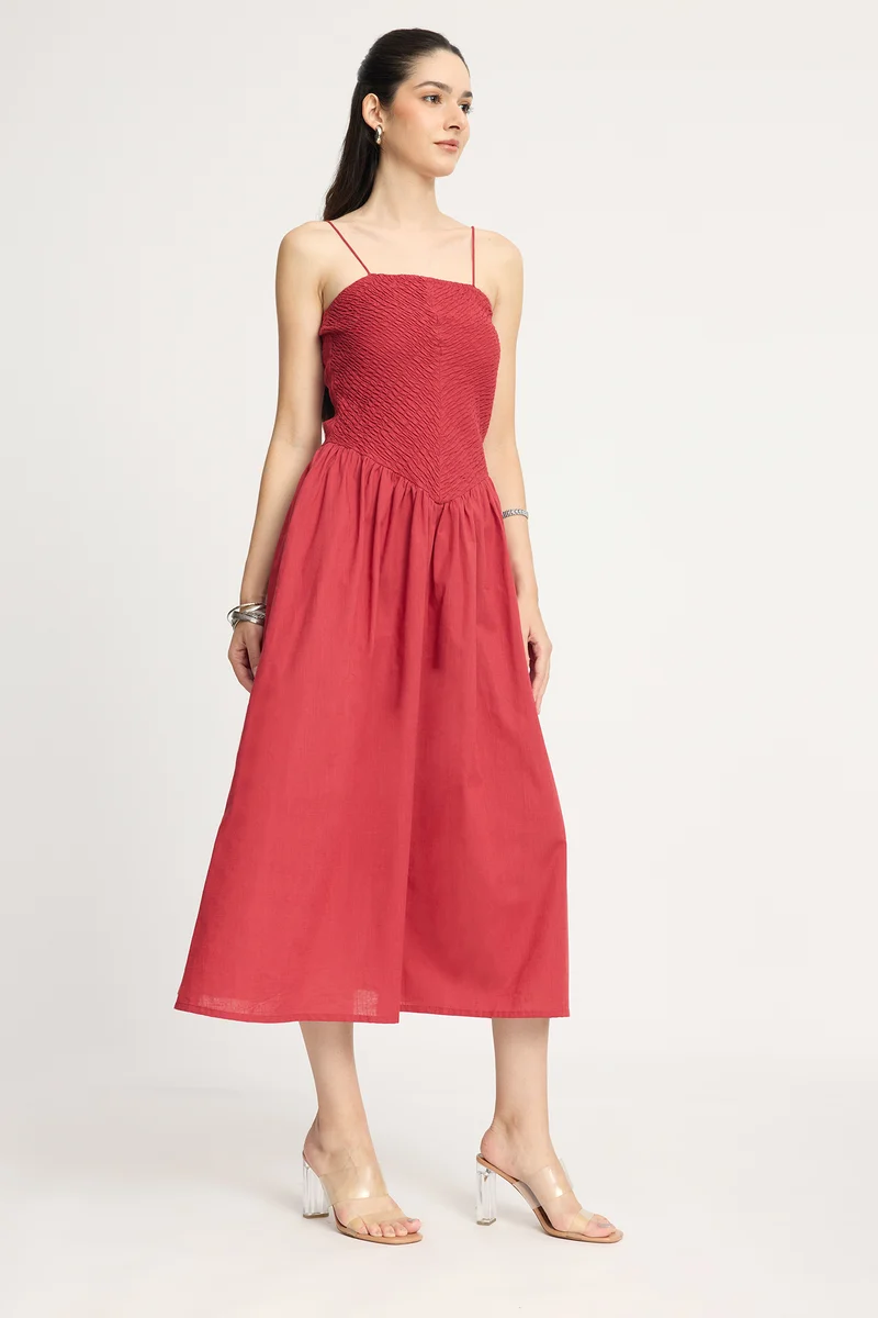 Karunae|100% Cotton Smocked Midi Dress