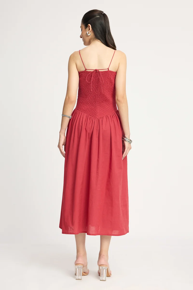 Karunae|100% Cotton Smocked Midi Dress