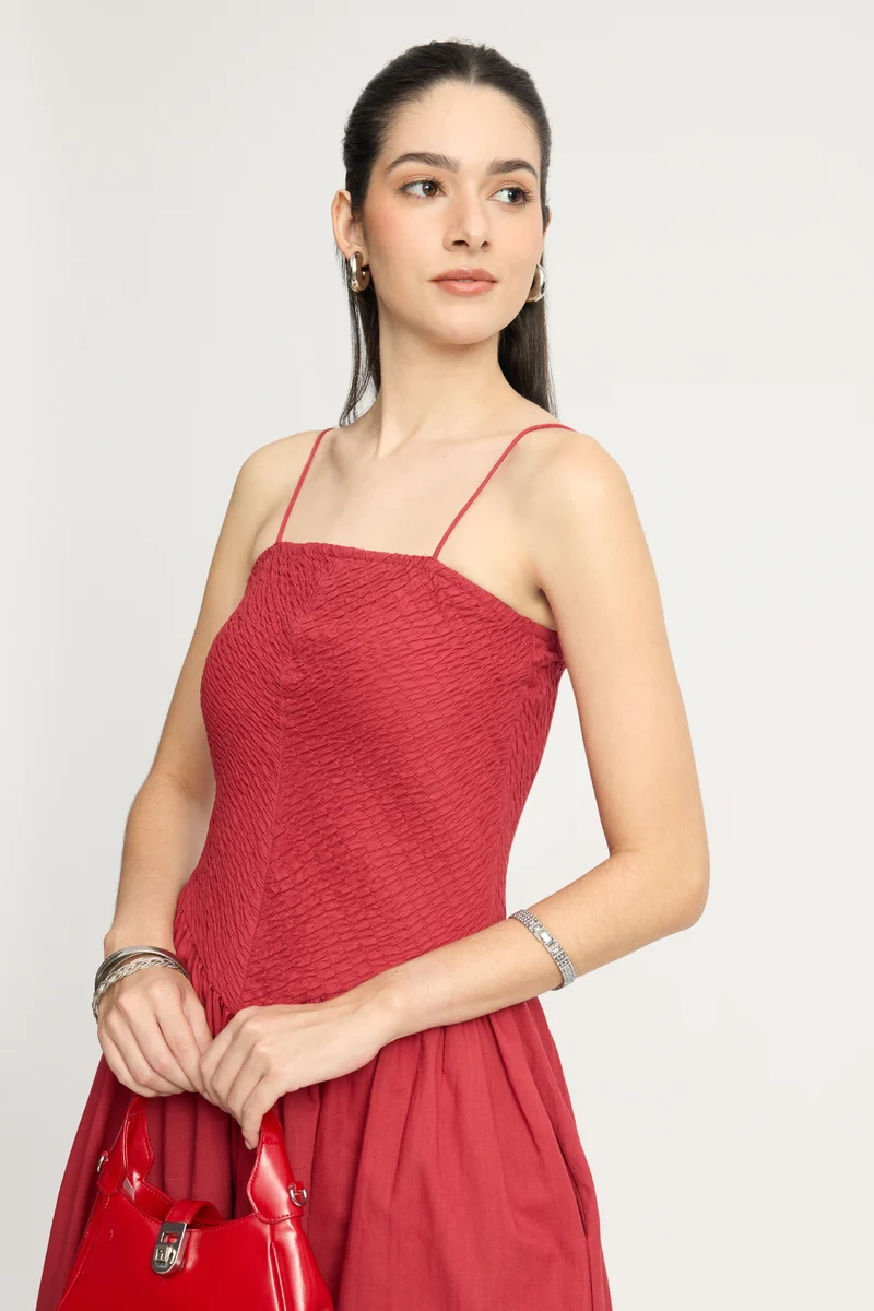 Karunae|100% Cotton Smocked Midi Dress