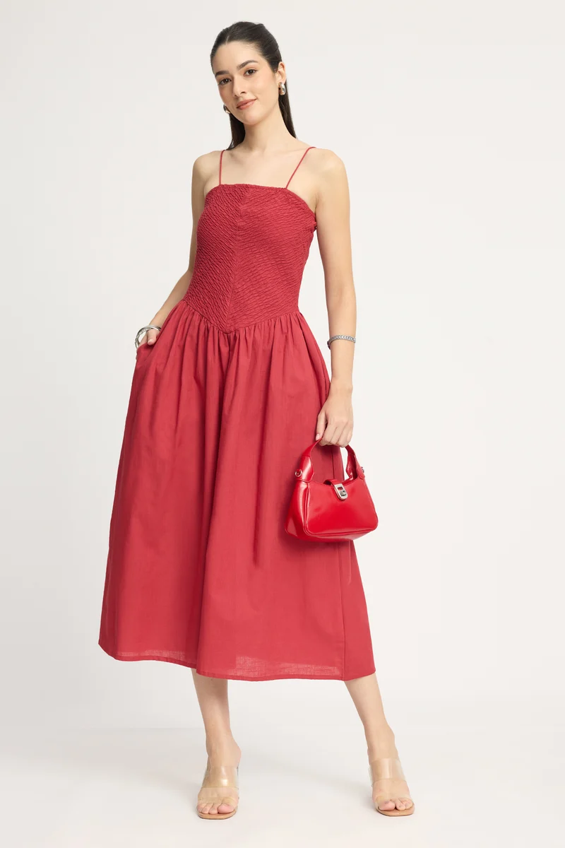 Karunae|100% Cotton Smocked Midi Dress