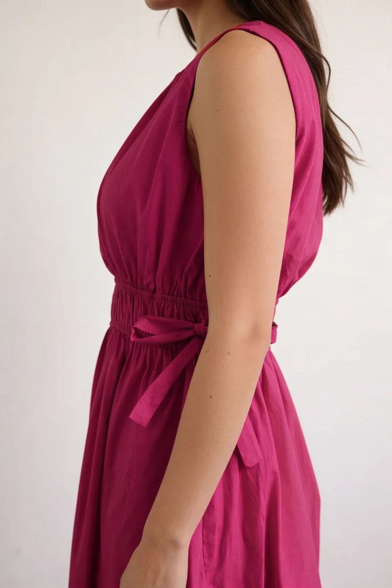 Prisha|100% Cotton Waist Tie Up Midi Dress