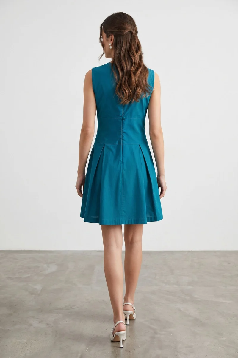 Myrai|100% Cotton Panelled Bow Detail Mini Dress.