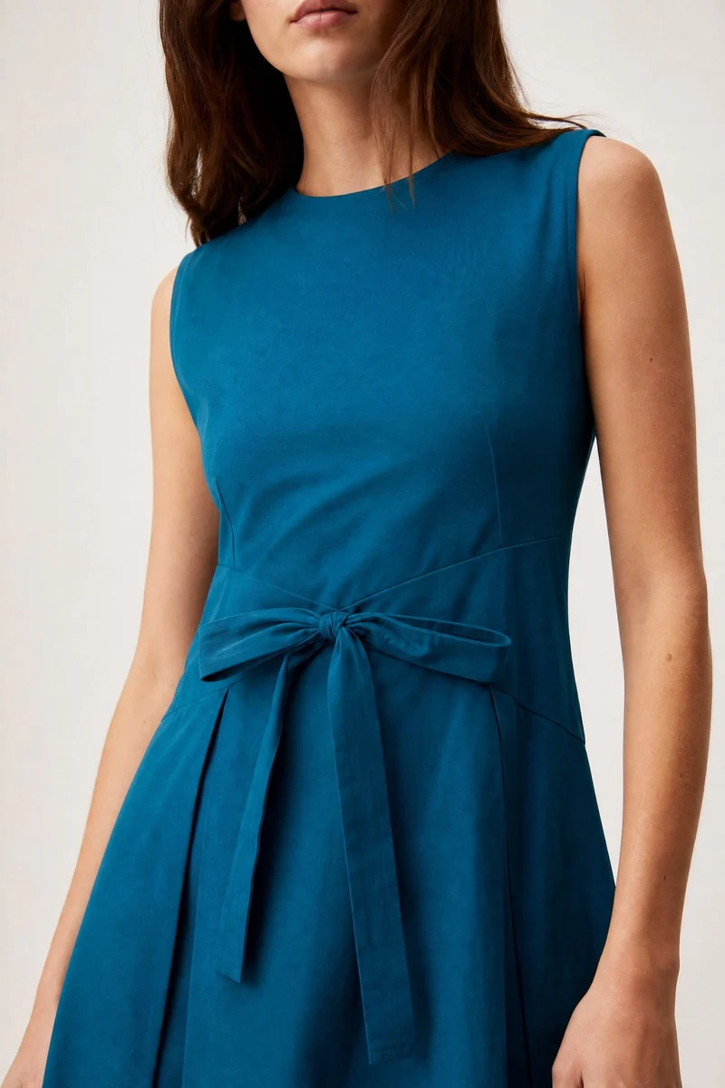 Myrai|100% Cotton Panelled Bow Detail Mini Dress.