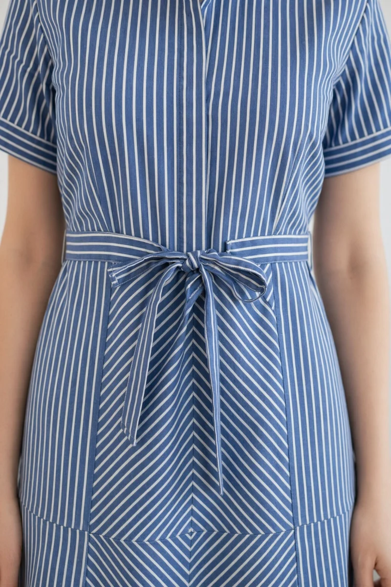Diya|100% Cotton Striped Shirt Midi Dress