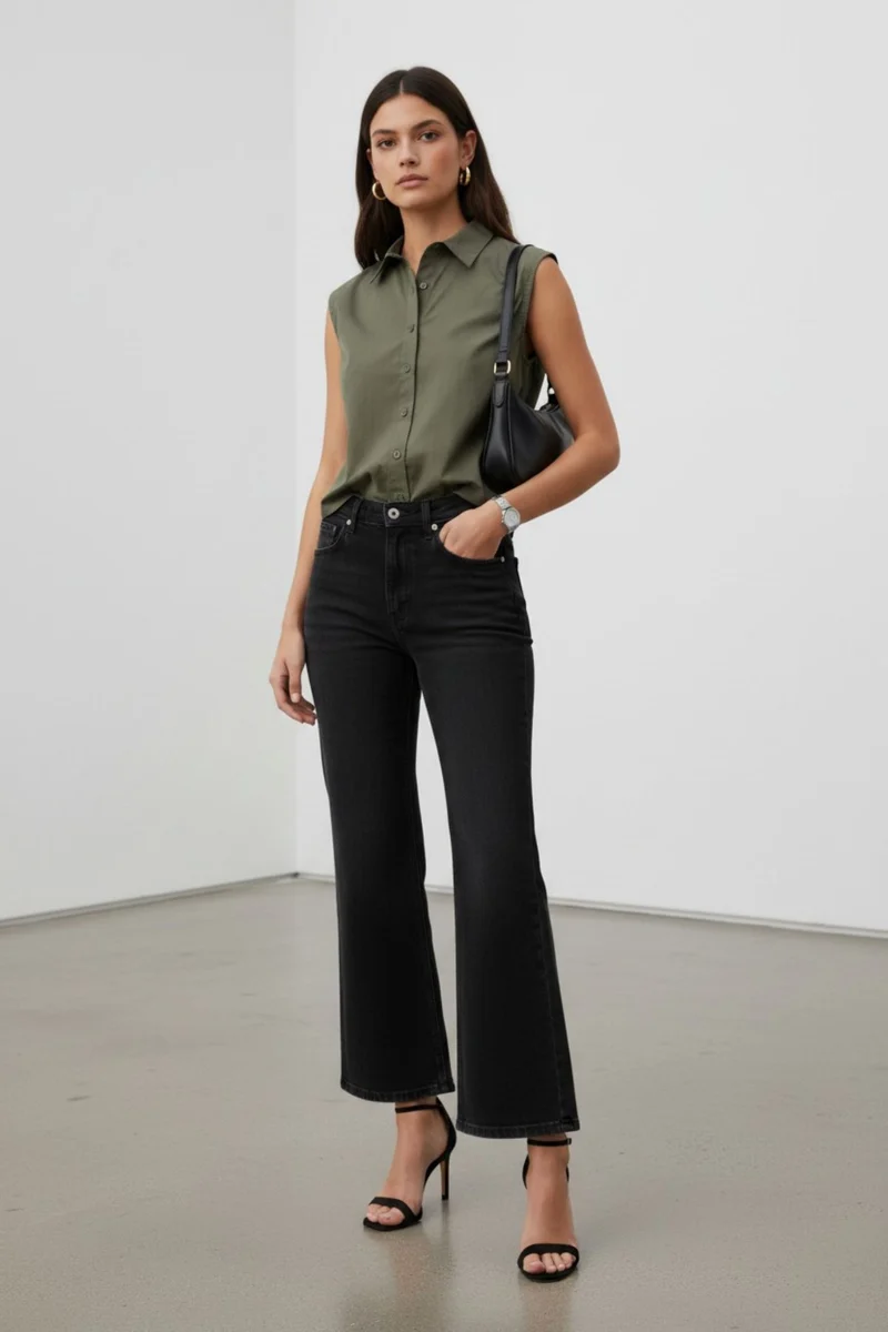 Saanvi|100% Cotton Sleeveless Button-Down Shirt