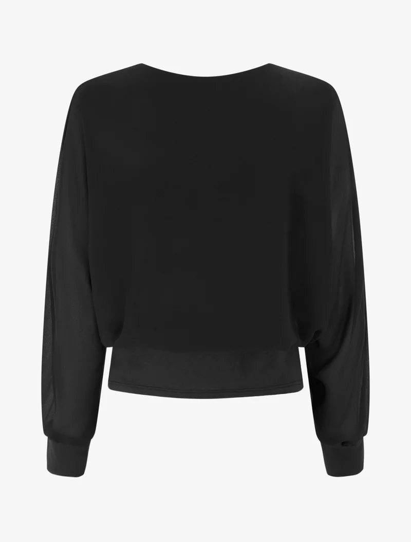 Top à manches style chauve-souris et pans cache-coeur - Noir
