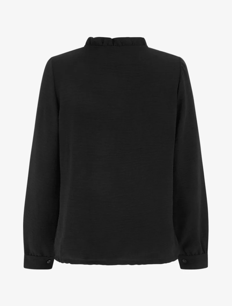 Blouse à col montant volanté et dentelle - Noir
