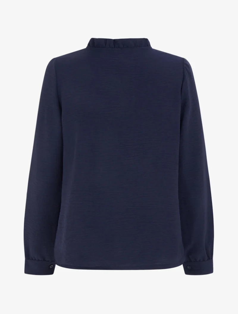 Blouse à col montant volanté et dentelle - Marine
