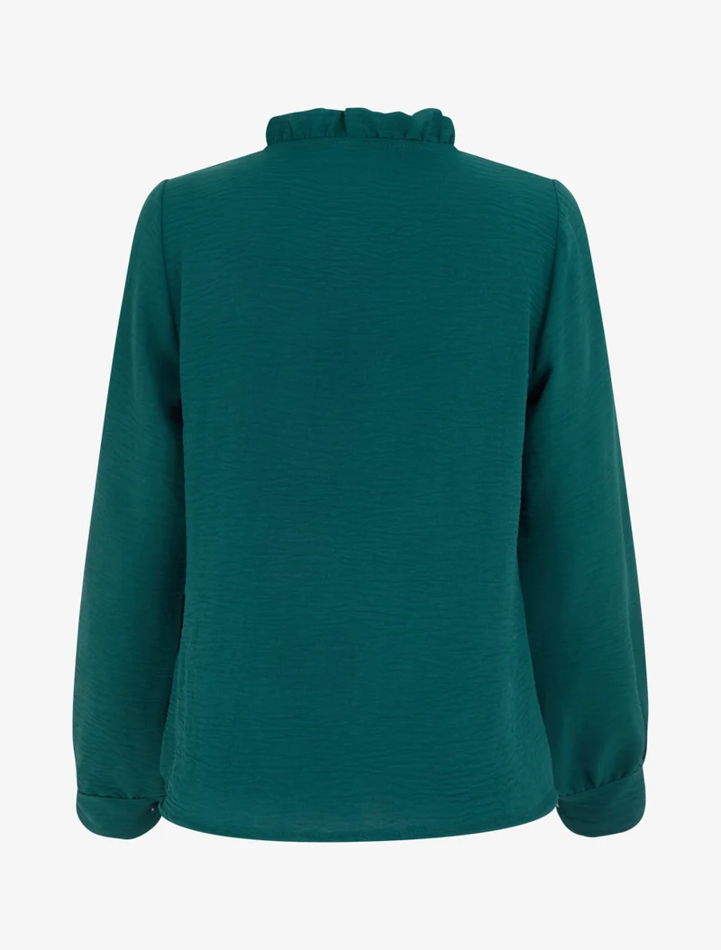 Blouse à col montant volanté et dentelle - Vert foncé