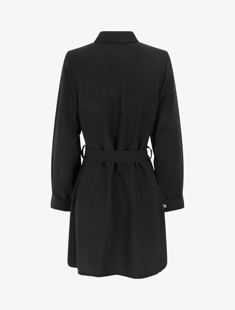 Robe chemise droite à manches longues - Noir