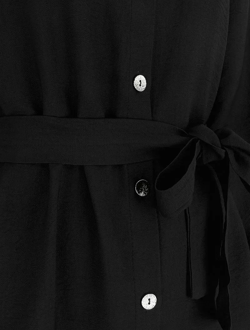 Robe chemise droite à manches longues - Noir