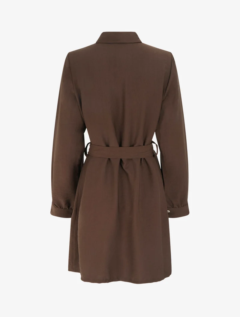 Robe chemise droite à manches longues - Marron