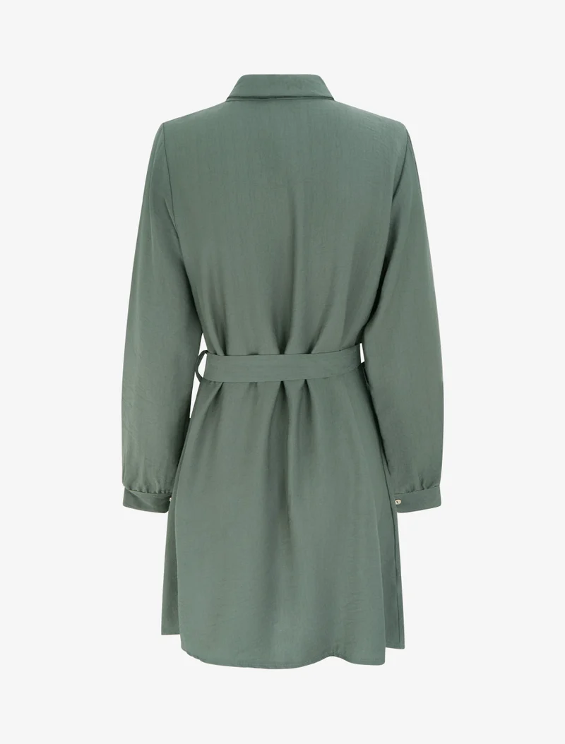 Robe chemise droite à manches longues - Kaki