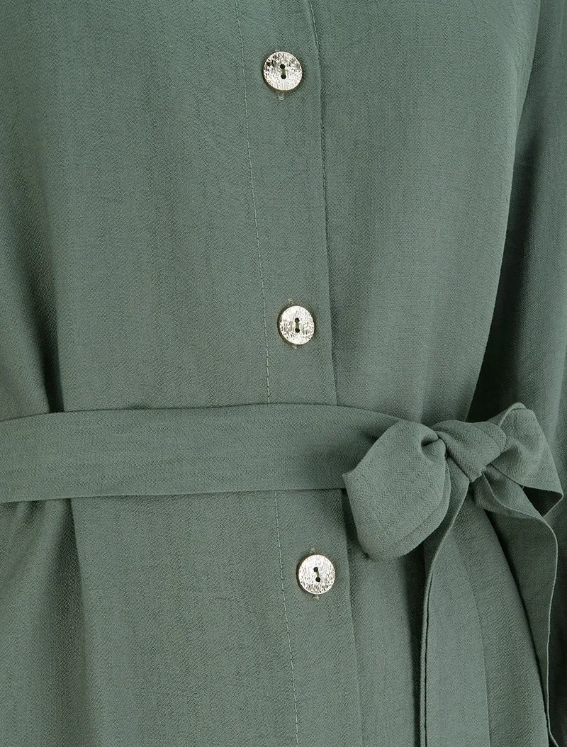 Robe chemise droite à manches longues - Kaki