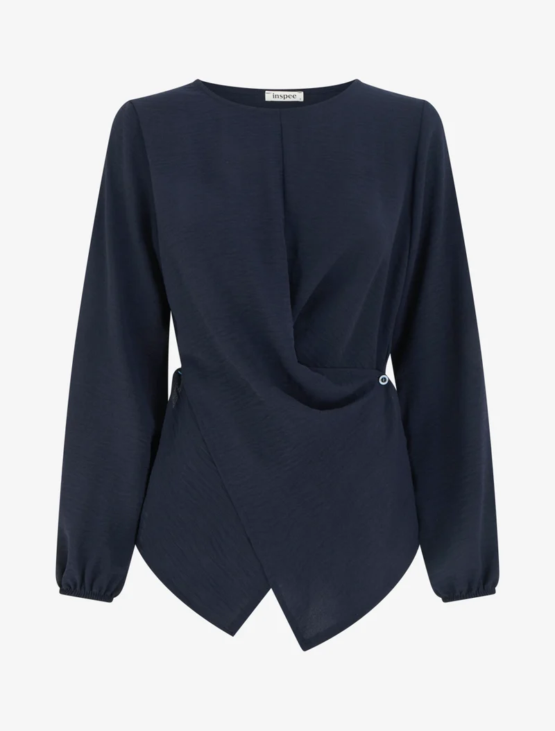 Top droit à bords boutonnés et effet croisé - Marine