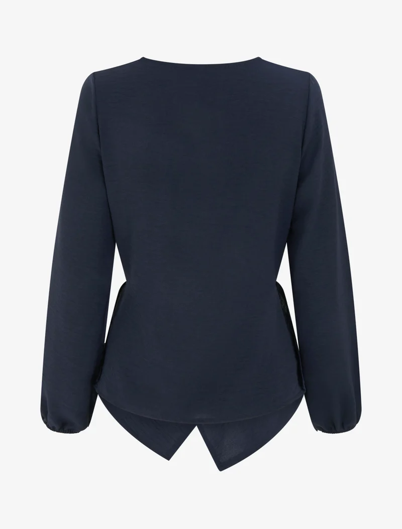 Top droit à bords boutonnés et effet croisé - Marine