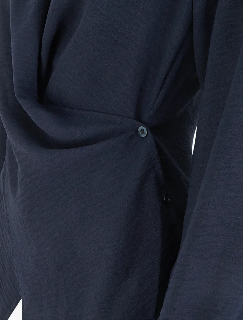 Top droit à bords boutonnés et effet croisé - Marine
