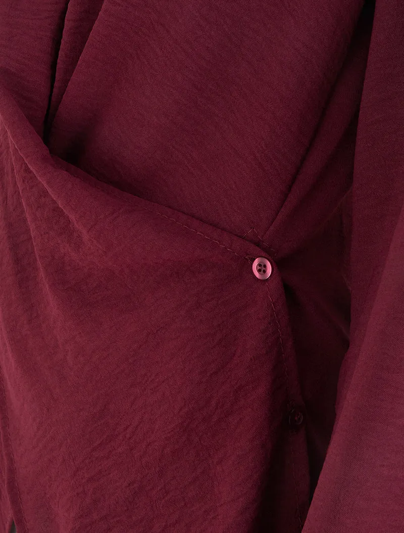 Top droit à bords boutonnés et effet croisé - Lie de vin