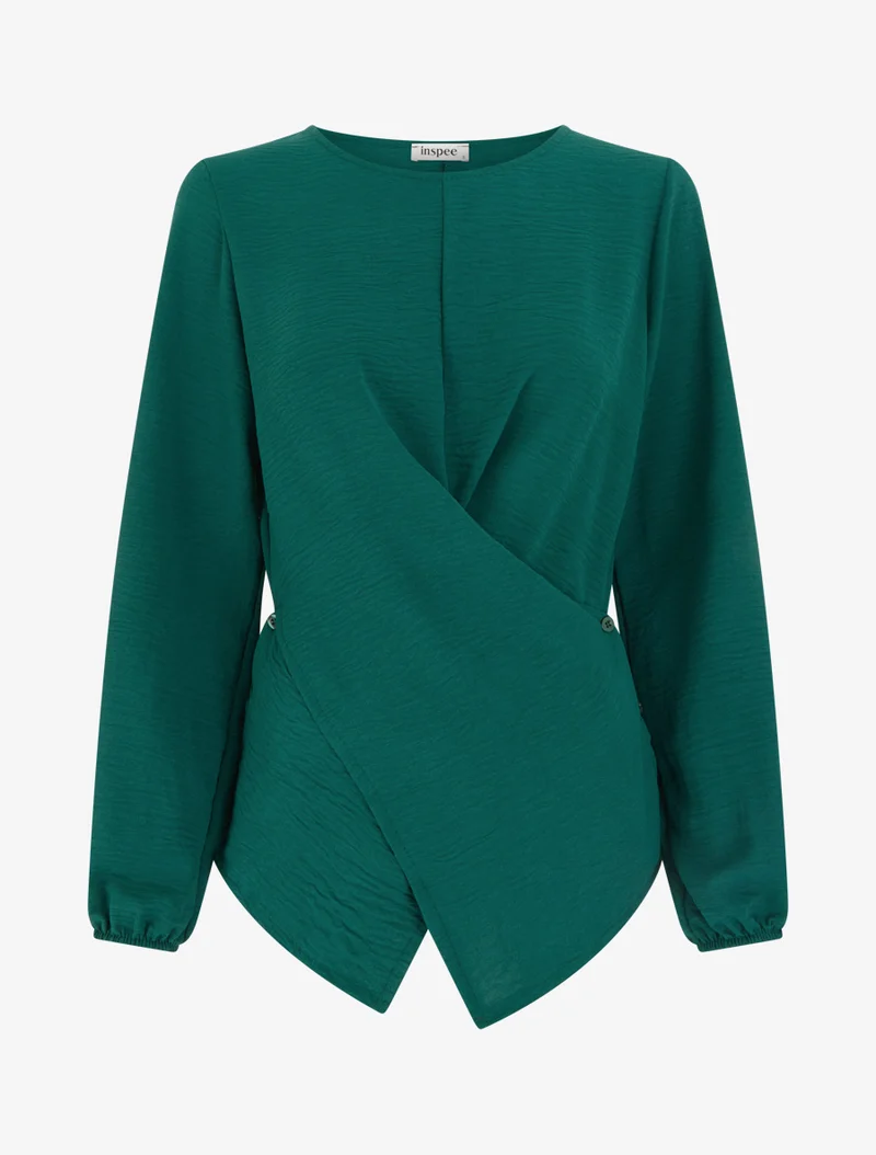 Top droit à bords boutonnés et effet croisé - Vert foncé