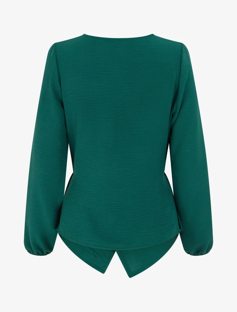 Top droit à bords boutonnés et effet croisé - Vert foncé