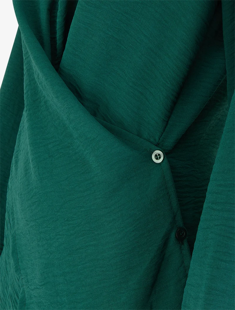 Top droit à bords boutonnés et effet croisé - Vert foncé