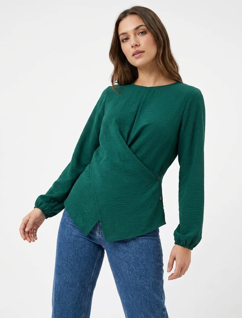 Top droit à bords boutonnés et effet croisé - Vert foncé