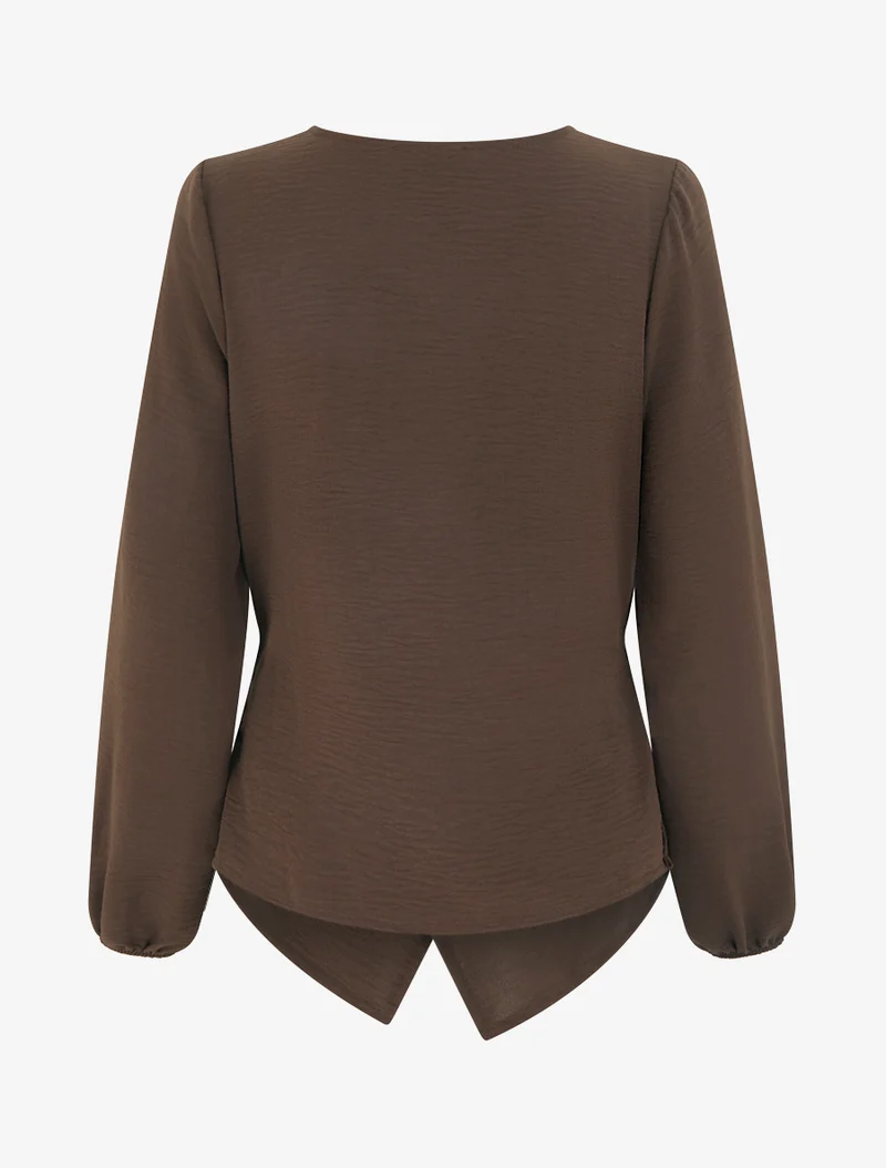 Top droit à bords boutonnés et effet croisé - Marron