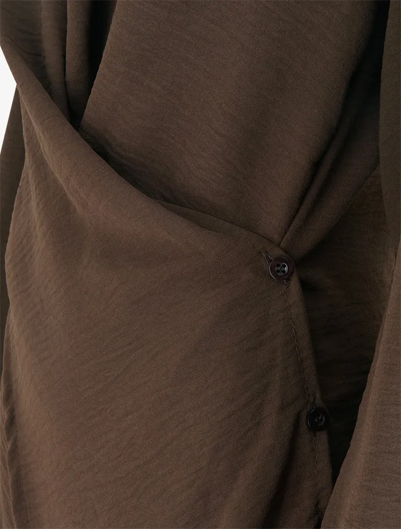 Top droit à bords boutonnés et effet croisé - Marron